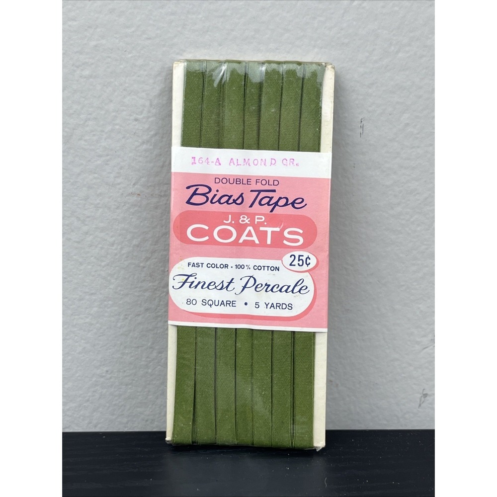 Vintage J&P Coats Bias Tape 104-A‎ Almond Green Double Fold 5 Yards